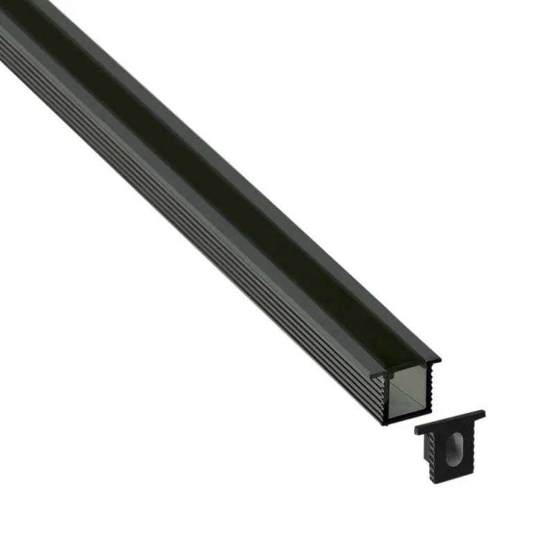 KIT - Perfil aluminio OKI 0809 para tiras LED, 2 metros, negro