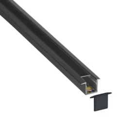 KIT - Perfil aluminio OKI 1010 para tiras LED, 2 metros, negro