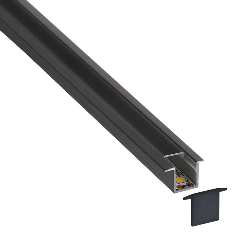 KIT - Perfil aluminio OKI 1010 para tiras LED, 2 metros, negro