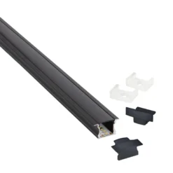 KIT - Perfil aluminio RIDA para tiras LED, 1 metro, negro