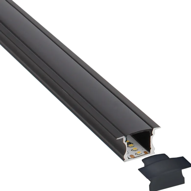 KIT - Perfil aluminio RIDA para tiras LED, 2 metros, negro