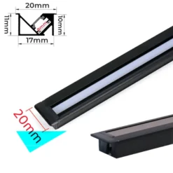 KIT - Perfil aluminio SKEB para tiras LED, 2 metros, negro