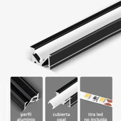 KIT - Perfil aluminio SKEB para tiras LED, 1 metro, negro