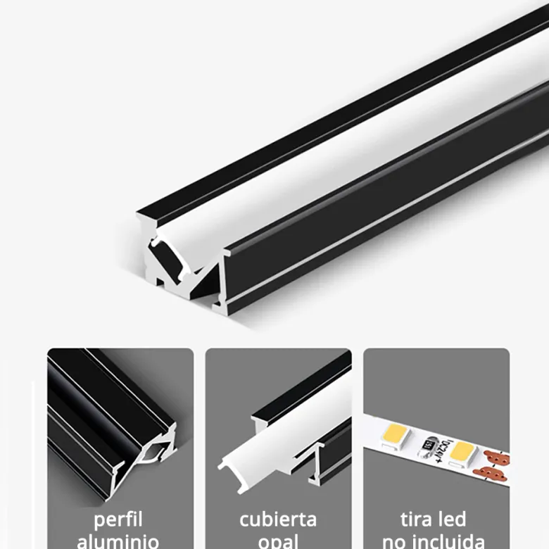 KIT - Perfil aluminio SKEB para tiras LED, 1 metro, negro