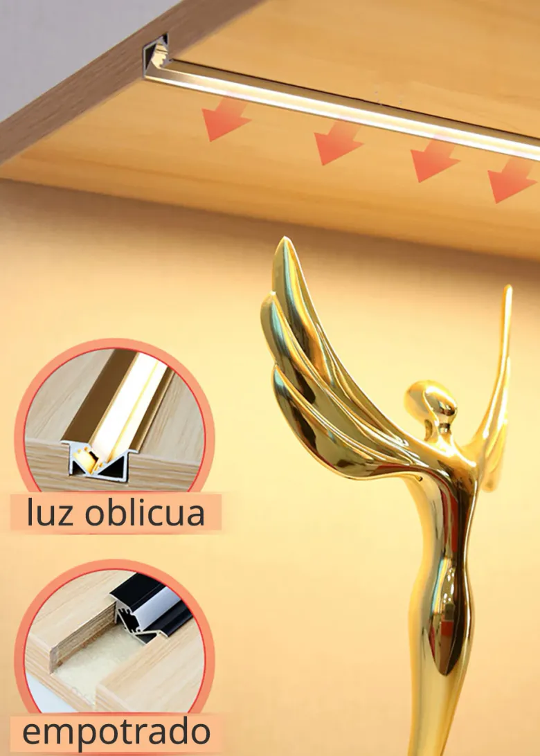 KIT - Perfil aluminio SKEB para tiras LED, 1 metro, negro