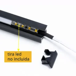 KIT - Perfil aluminio SKEB para tiras LED, 1 metro, negro