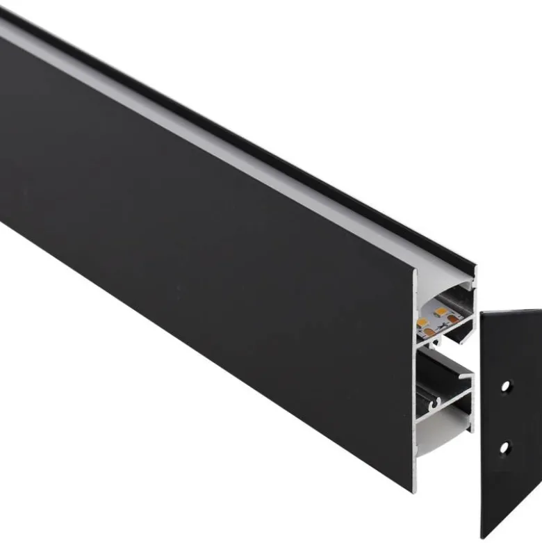 KIT - Perfil aluminio WALL 75mm para tiras LED, 2 metros, negro