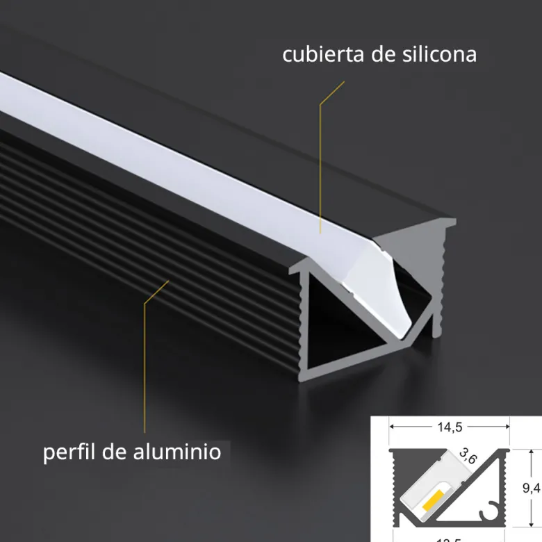 KIT - Perfil KIRK con cubierta de silicona para tiras LED, 1 metro, gris
