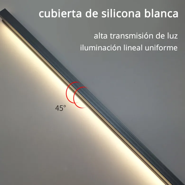KIT - Perfil KIRK con cubierta de silicona para tiras LED, 1 metro, gris