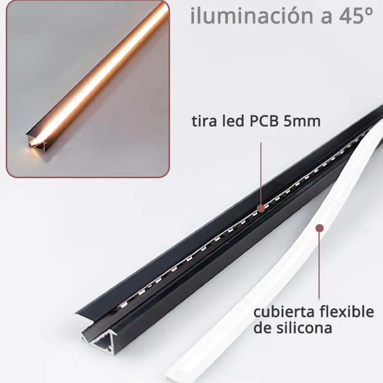 KIT - Perfil KIRK con cubierta de silicona para tiras LED, 1 metro, gris