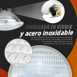 Lámpara LED PAR56 para piscinas, G53, 45W, Acero Inox.