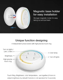 Mando RF CCT ROUND Magnetic táctil, blanco