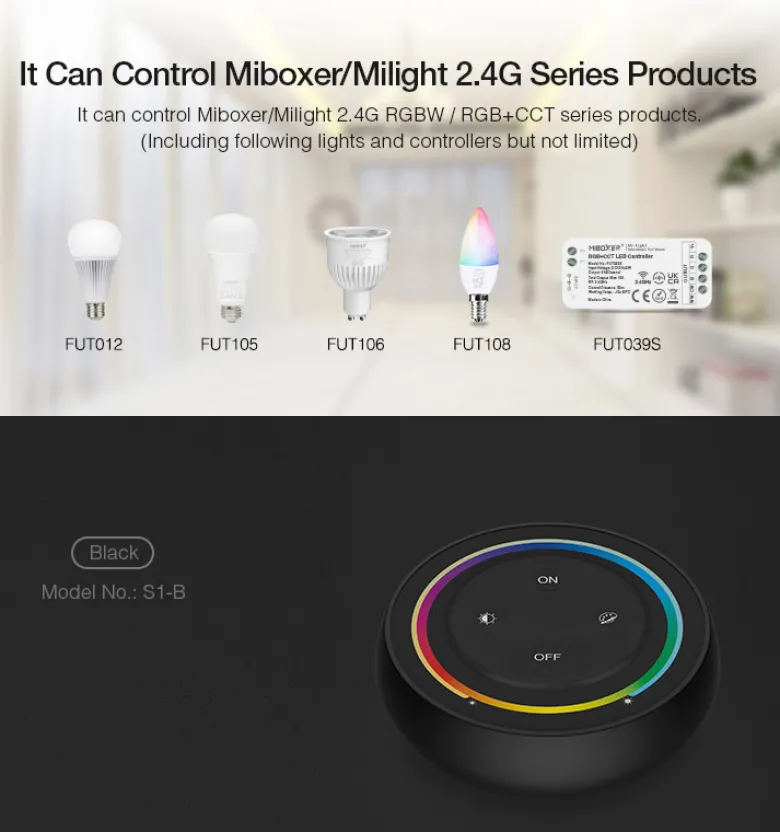 Mando RF RGB+CCT ROUND Magnetic táctil, negro