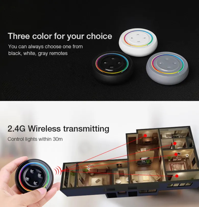 Mando RF RGB+CCT ROUND Magnetic táctil, negro
