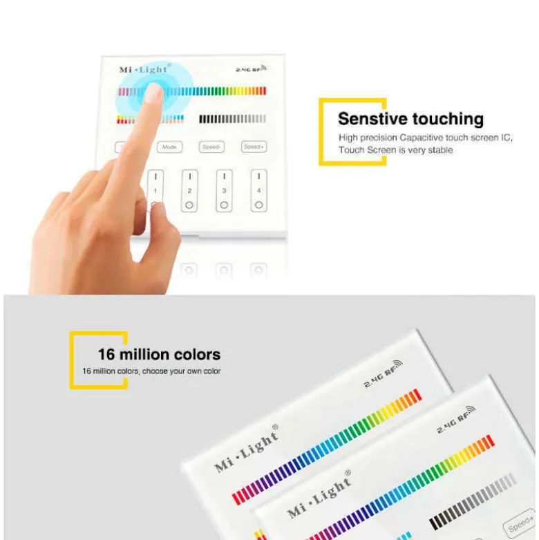 Mando 4 zonas RGB+CCT táctil empotrable T4