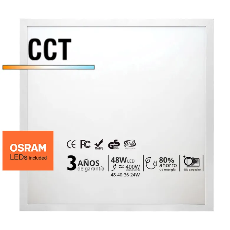 Pack 10 x Panel LED 48W-40W-36W-24W, 60x60cm, 4CCT, chip led Osram