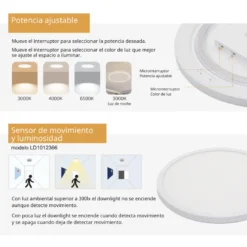 Plafón / Downlight Led MOON KRAMFOR 16-20-24W chip OSRAM, Ø283mm, CCT + Sensor movimiento
