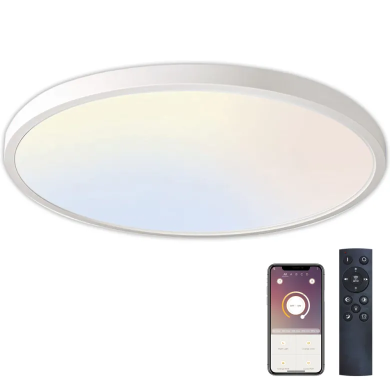 Plafón Led KRAMFOR 48W, superficie, ⦰500mm, CCT, Bluetooth + mando RF, blanco