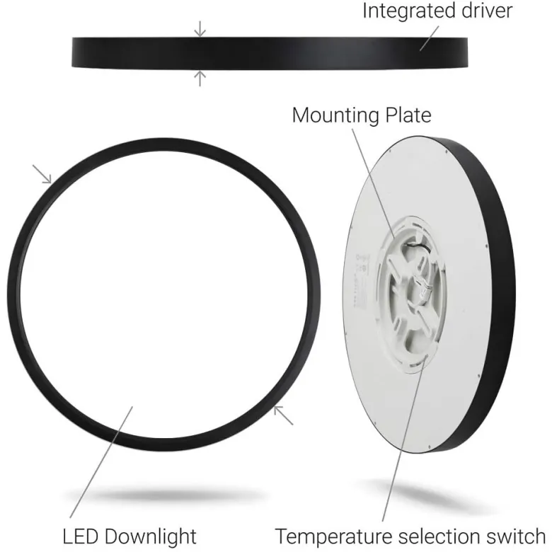 Plafón Led MOON KRAMFOR 22W, Ø300mm, CCT, regulable, negro