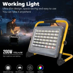 Proyector LED, 200W con batería de Litio recargable + emergencia