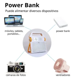Proyector LED, 100W solar/con batería recargable + emergencia + power bank + bluetooth speaker