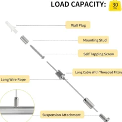 Set de 4 cables de suspensión 1,5m y conectores para perfiles de aluminio