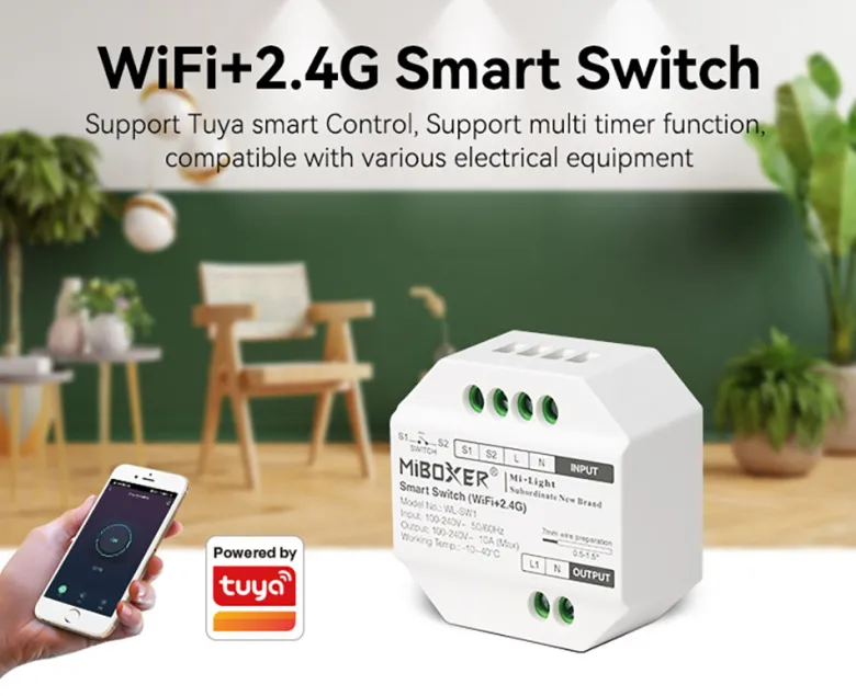 Smart Switch WiFi + 2.4G , AC100-240V, 10A, Alexa / Google Home