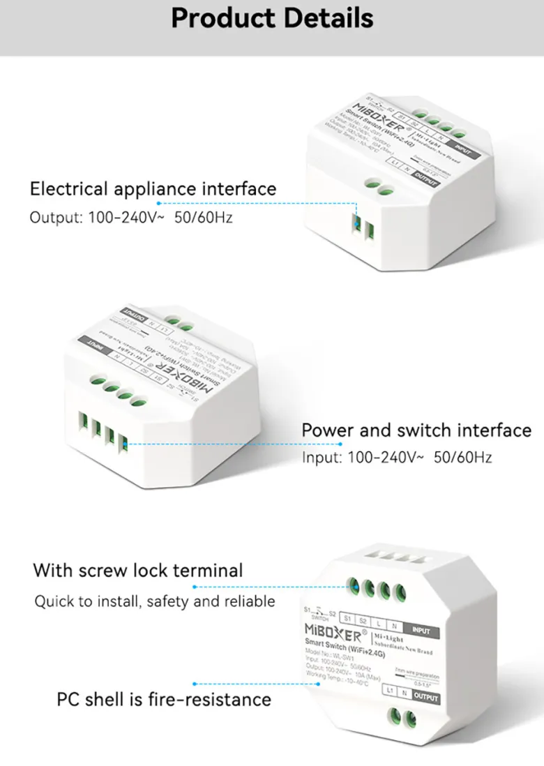 Smart Switch WiFi + 2.4G , AC100-240V, 10A, Alexa / Google Home