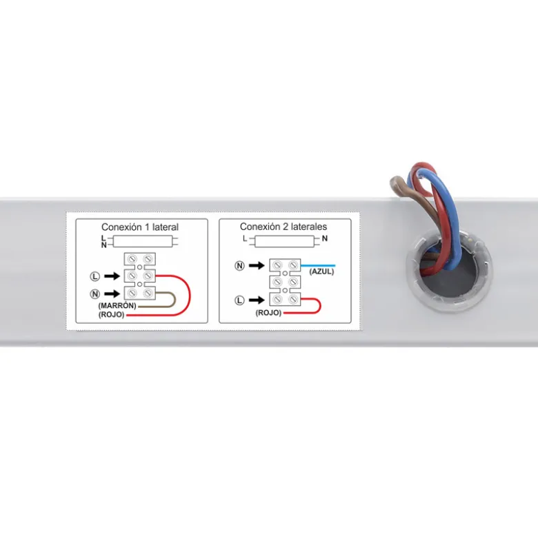 Soporte para Tubo LED T8 de 120 cm. Conexión uno o dos Laterales