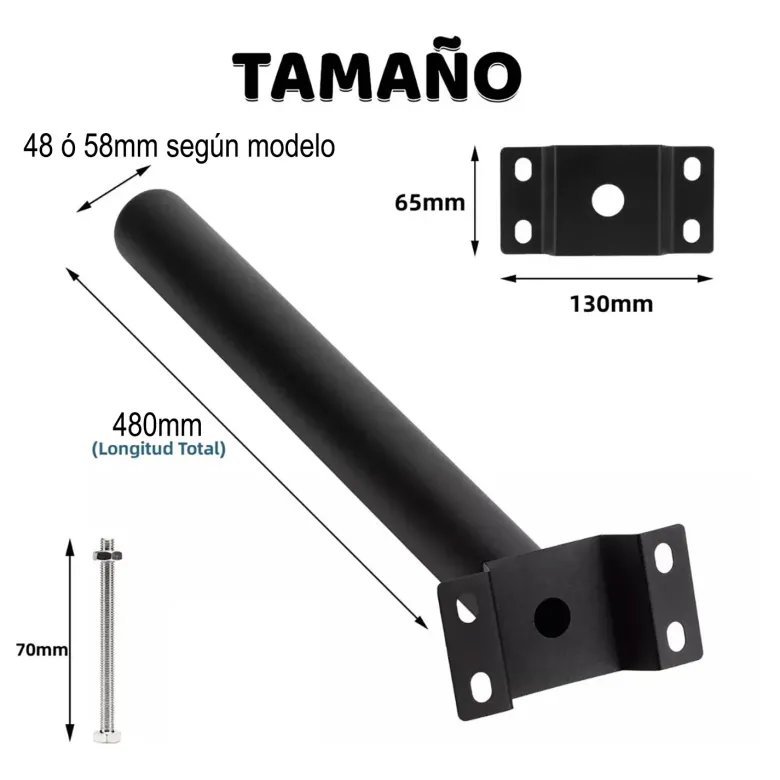 Soporte recto 49cm para farola 58mm para poste o pared