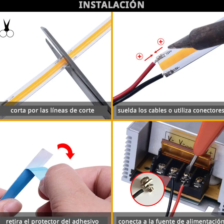 Tira LED COB, DC24V, 10 metros (264Led/m), Corte 10mm, 90W, IP20