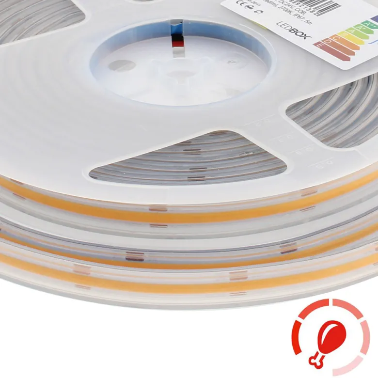 Tira LED Monocolor COB, DC24V, 5m (512Led/m), 60W, IP66, Carnes y frutas