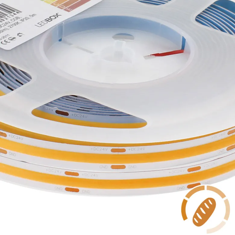 Tira LED Monocolor COB, DC24V, 5m (512Led/m), 60W, IP20, Pan y repostería