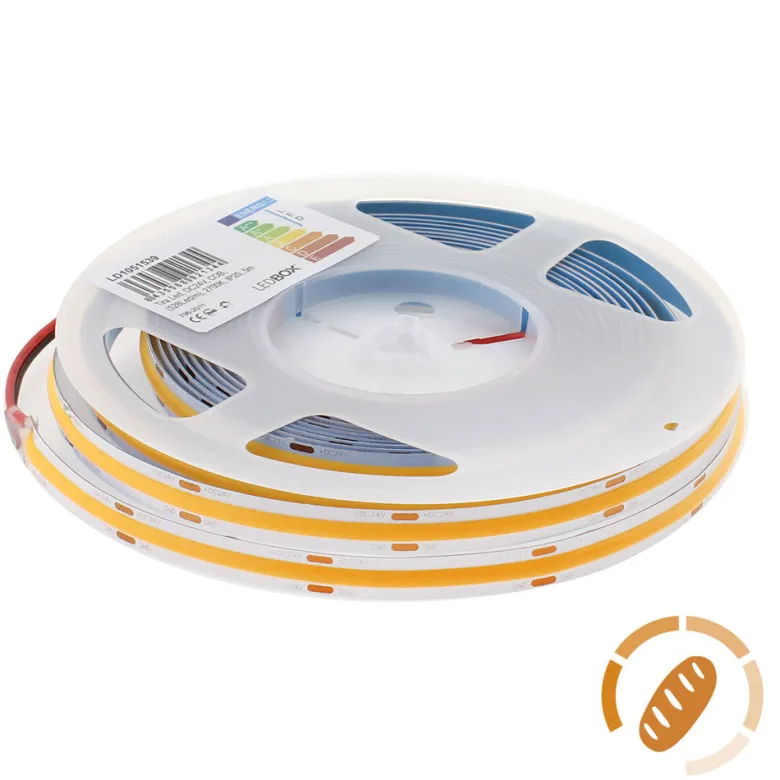 Tira LED Monocolor COB, DC24V, 5m (512Led/m), 60W, IP20, Pan y repostería