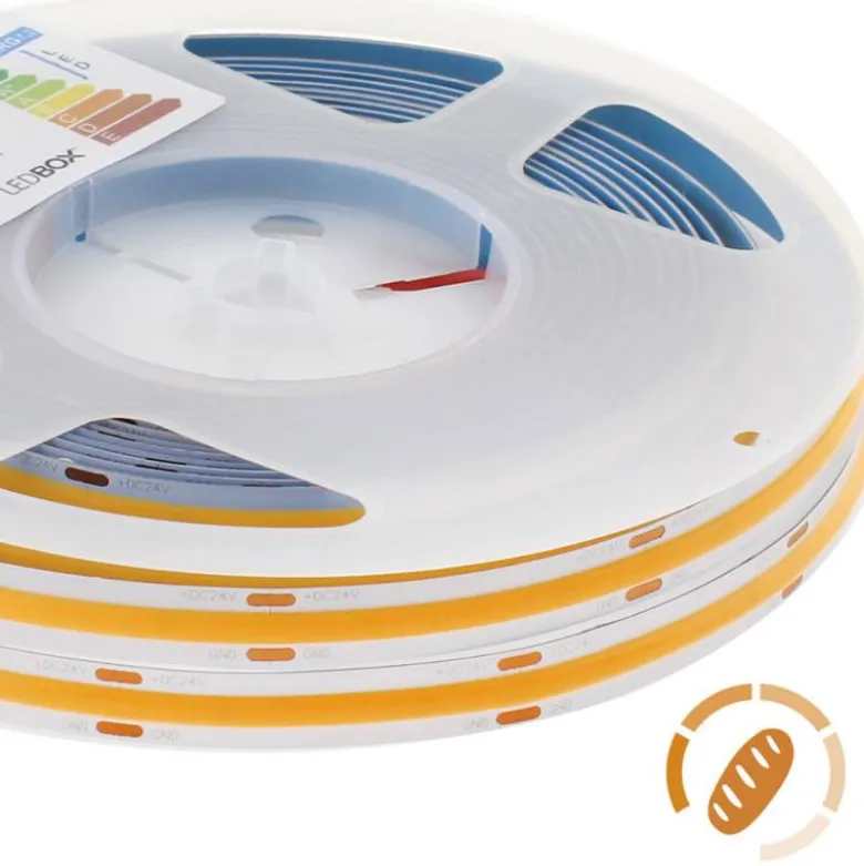 Tira LED Monocolor COB, DC24V, 5m (512Led/m), 60W, IP20, Pan y repostería