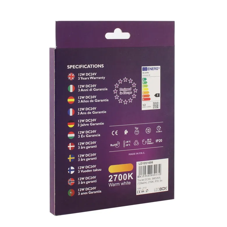 Tira LED Monocolor SMD2835, DC24V, 5m (120Led/m), 60W, IP20