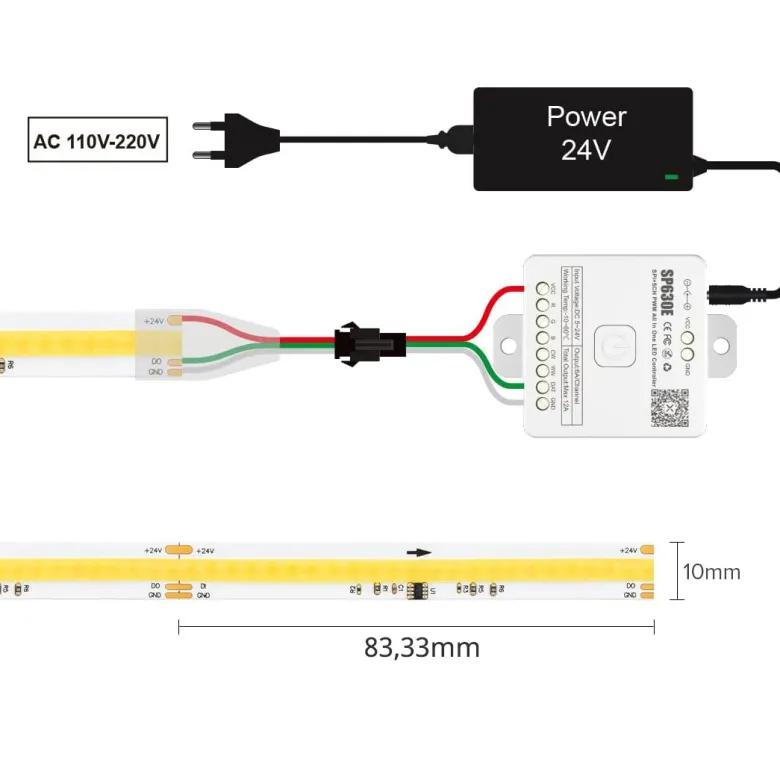 Tira LED Monocolor SPI WS2811 COB, DC24V, 5m (360Led/m), 55W, IP20