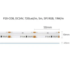 Tira LED RGB SPI WS2811 COB, DC24V, 5m (720Led/m), 95W, IP20