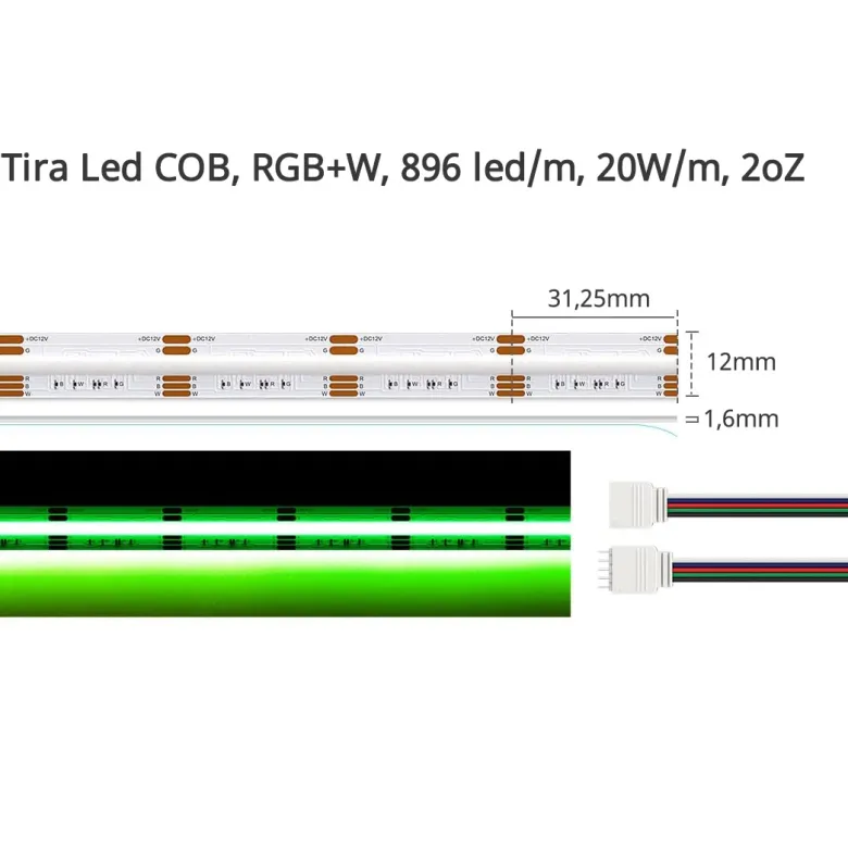 Tira LED RGB+W COB, DC24V, 5m (784Led/m), 100W, IP20