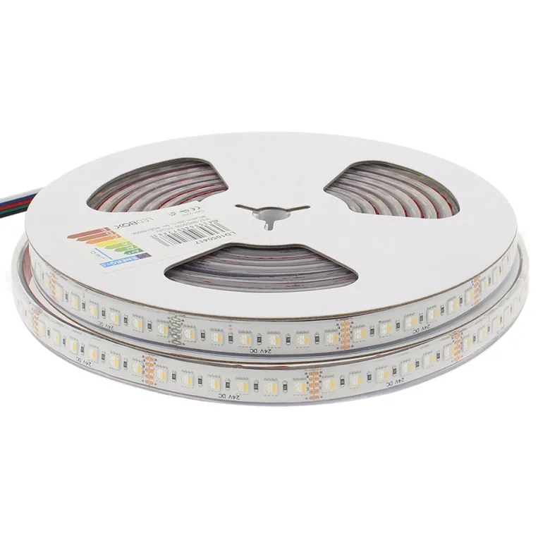 Tira LED SMD5050, RGB+W, DC24V, 5m (96Led/m 4 en 1), 115W, IP67, 3oZ