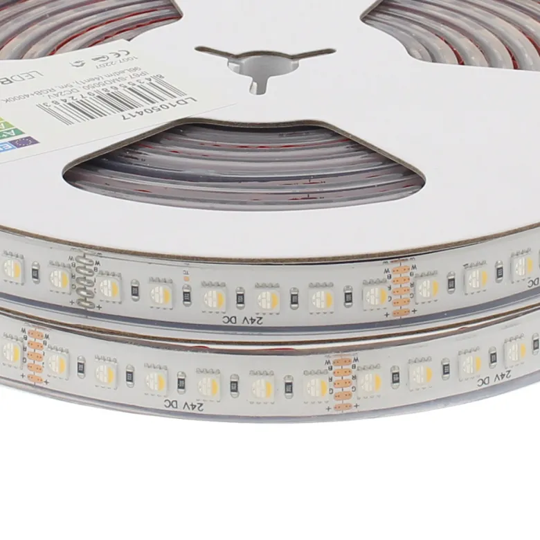 Tira LED SMD5050, RGB+W, DC24V, 5m (96Led/m 4 en 1), 115W, IP67, 3oZ