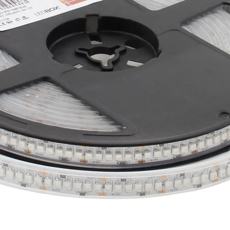Tira LED UV Ultravioleta SMD3528, DC24V, 5m (240 Led/m) - IP67