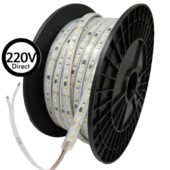 Tira LED 220V Bridgelux SMD2835, 140Led/m, 20W/m, 2800lm/m, Triac regulable, corte 10cm, carrete 50 metros. Silicona