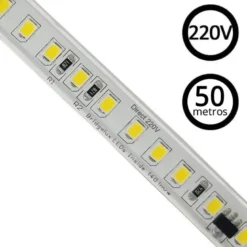 Tira LED 220V Bridgelux SMD2835, 140Led/m, 20W/m, 2800lm/m, Triac regulable, corte 10cm, carrete 50 metros. Silicona