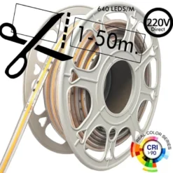 Tira LED 220V COB, 560Led/m, 16W/m, 10cm corte, 1 metro. Regulable Triac. Silicona