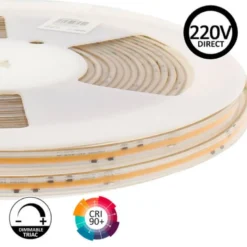 Tira LED 220V COB, 560Led/m, 16W/m, 10cm corte, 10 metros. Regulable Triac. Silicona