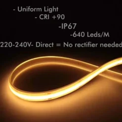 Tira LED 220V COB, 560Led/m, 16W/m, 10cm corte, 10 metros. Regulable Triac. Silicona