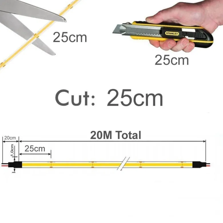 Tira LED 220V COB, 320Led/m, 12W/m, 25cm corte, 1 metro. Regulable Triac. Silicona