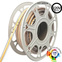 Tira LED 220V COB, 320Led/m, 12W/m, 25cm corte, 1 metro. Regulable Triac. Silicona