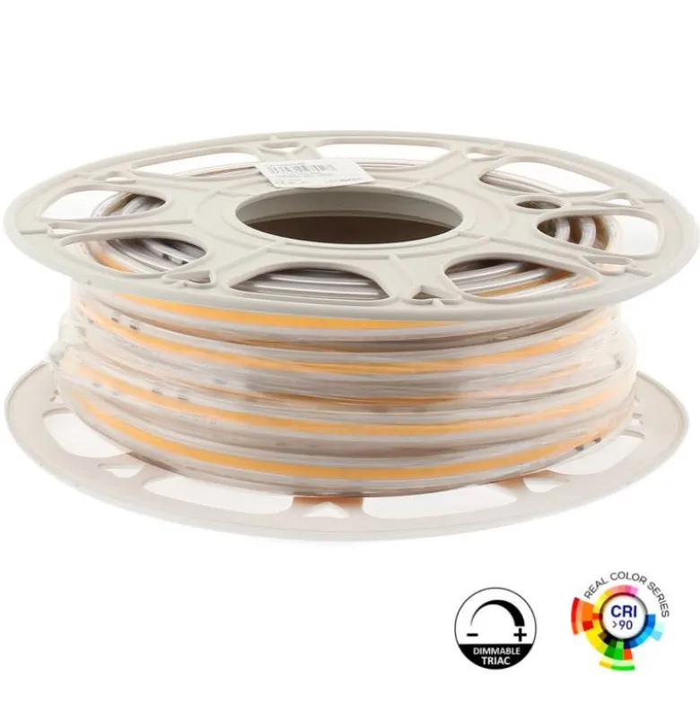 Tira LED 220V COB, 320Led/m, 12W/m, 25cm corte, 1 metro. Regulable Triac. Silicona